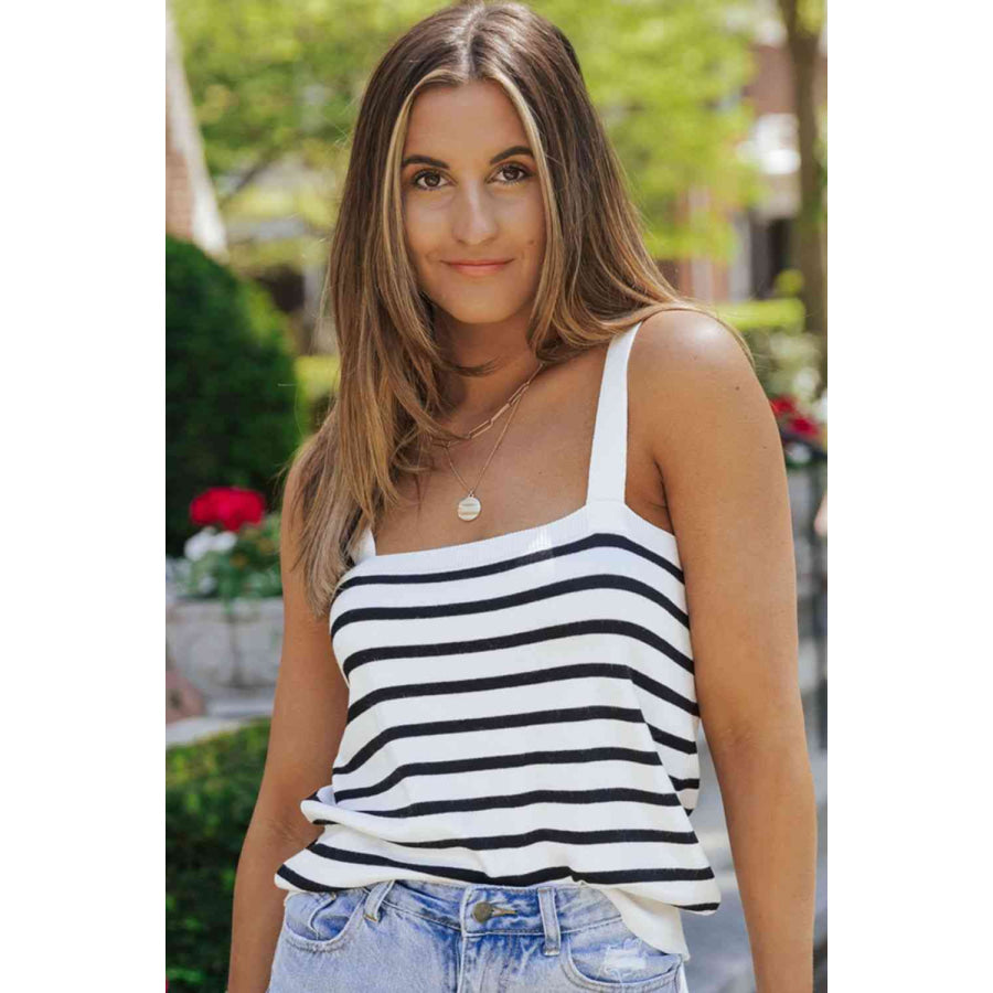 Double Take Striped Straight Neck Cami Shirts & Tops