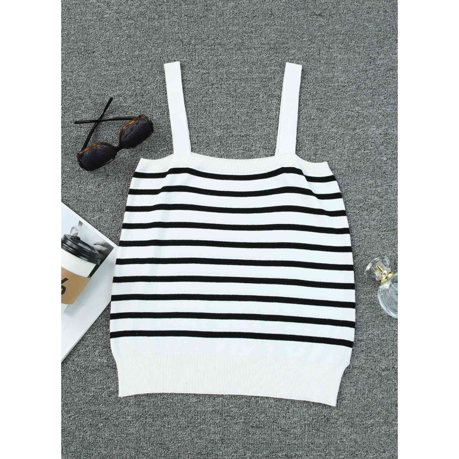 Double Take Striped Straight Neck Cami Shirts & Tops