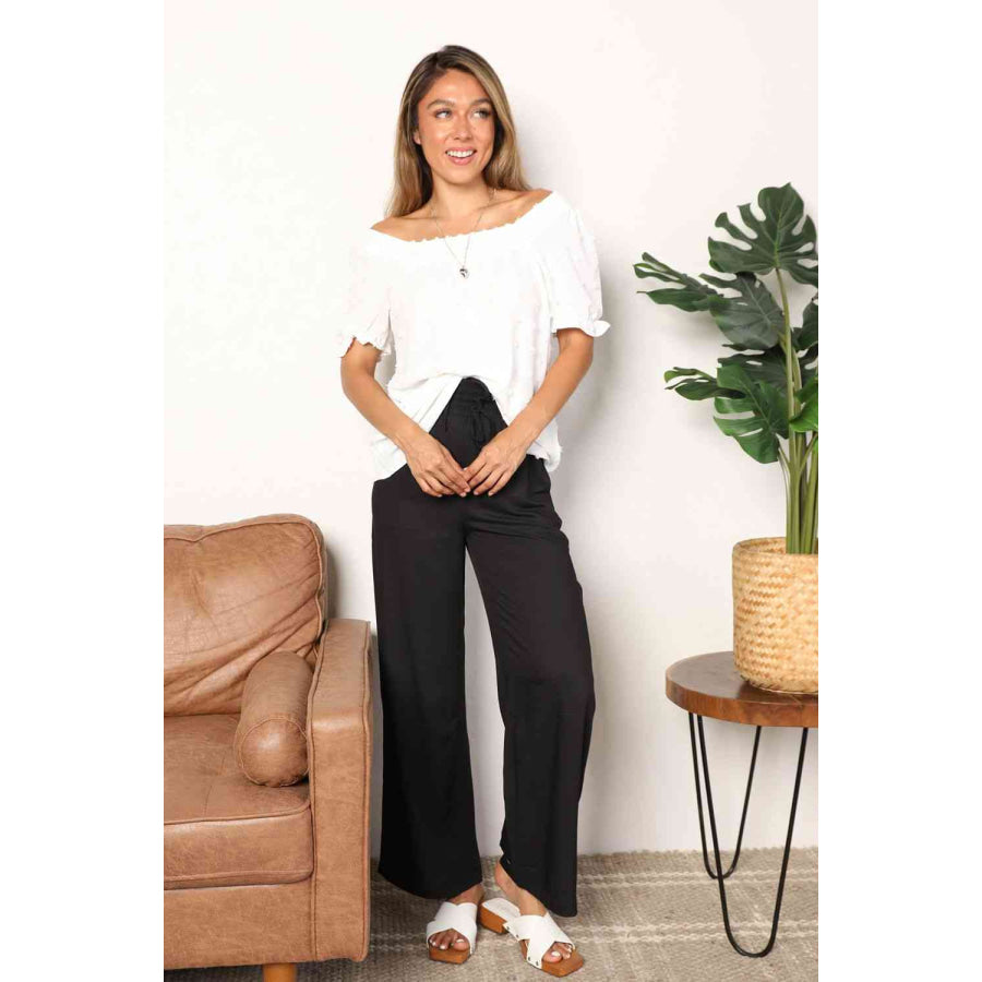 Double Take Swiss Dot Puff Sleeve Square Neck Blouse Shirts & Tops