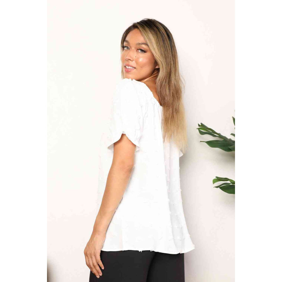 Double Take Swiss Dot Puff Sleeve Square Neck Blouse Shirts & Tops