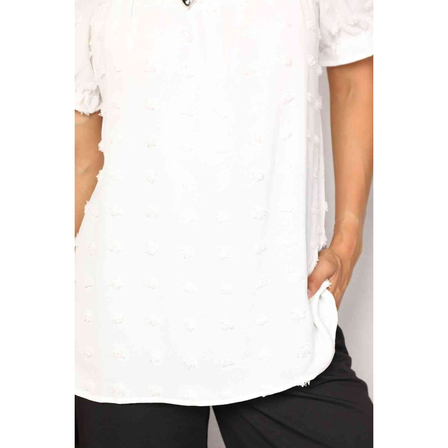 Double Take Swiss Dot Puff Sleeve Square Neck Blouse Shirts & Tops