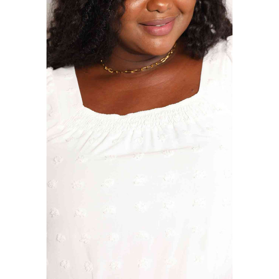 Double Take Swiss Dot Puff Sleeve Square Neck Blouse Shirts & Tops