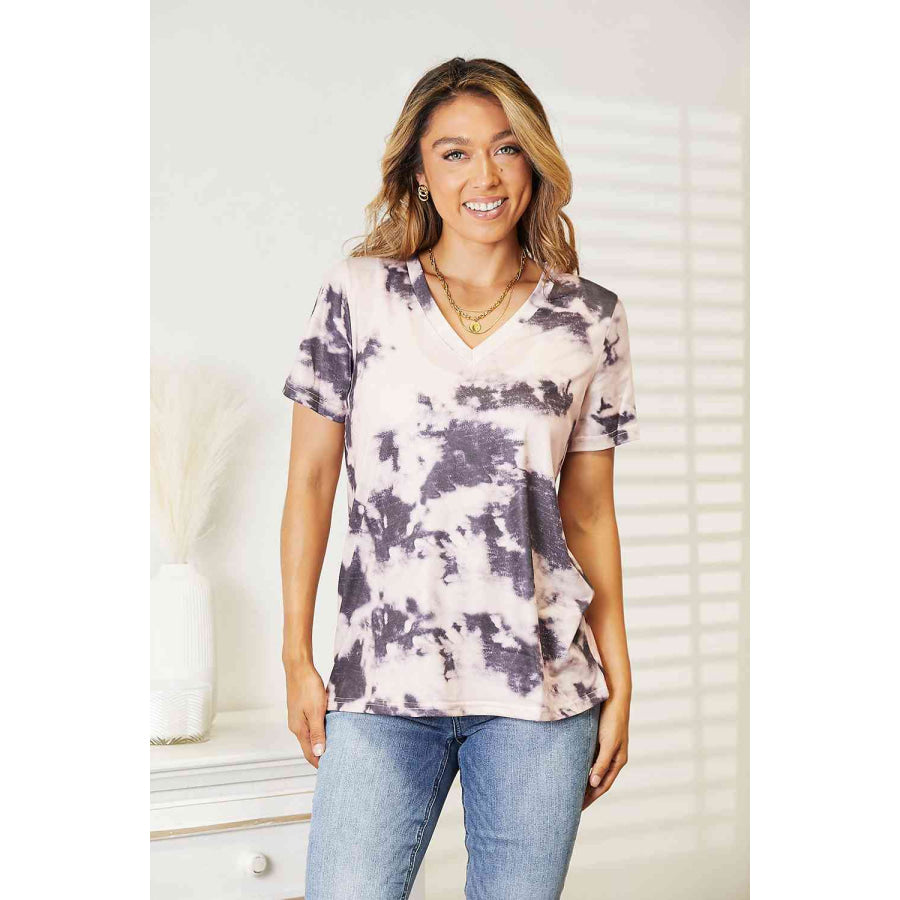 Double Take Tie-Dye V-Neck T-Shirt Shirts & Tops