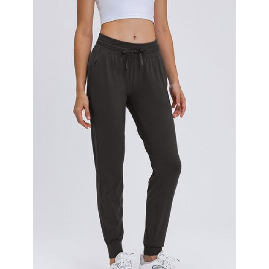 Double Take Tied Joggers with Pockets Charcoal / 4 Clothing