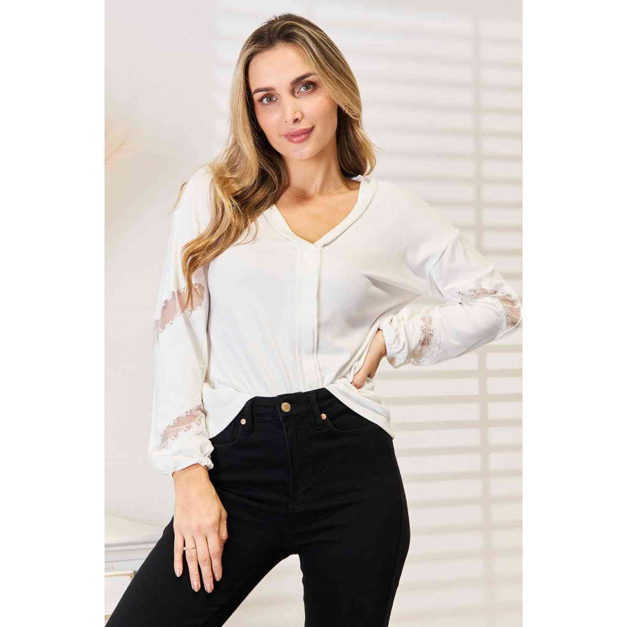 Double Take V-Neck Dropped Shoulder Blouse Shirts & Tops
