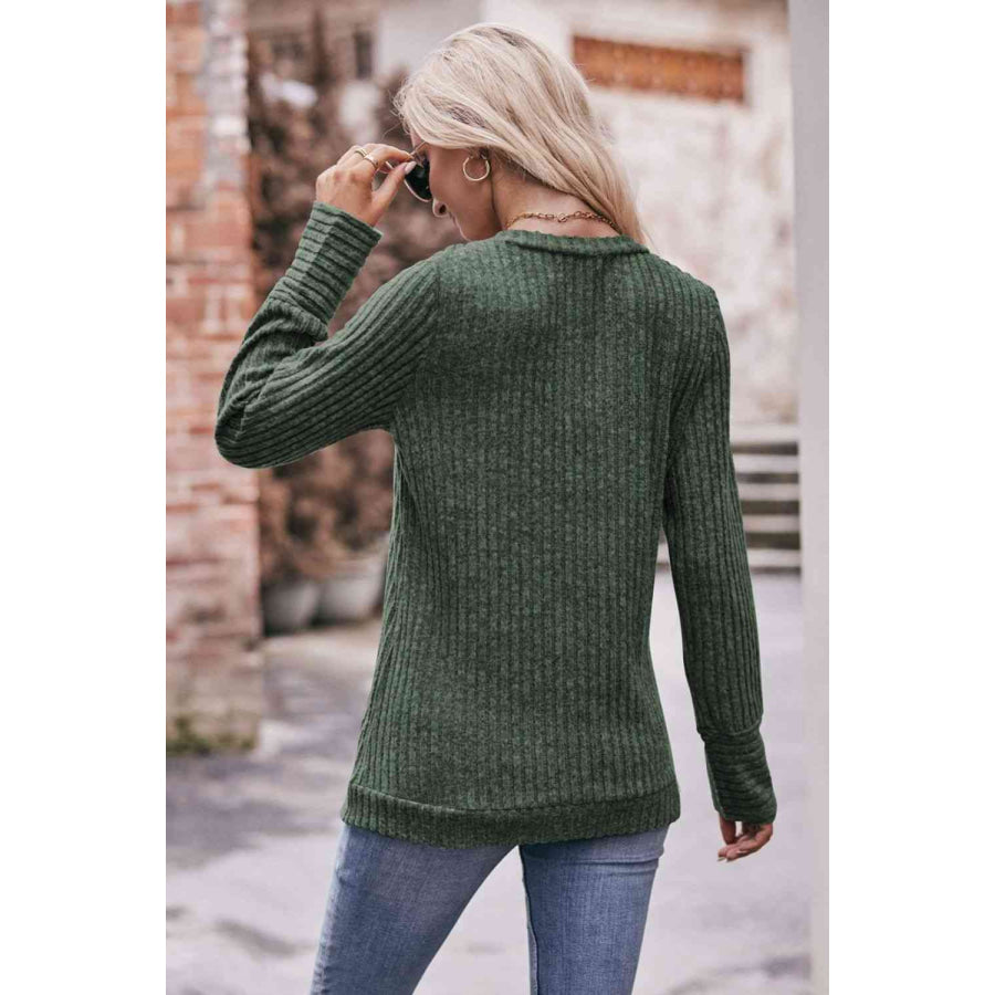Double Take V-Neck Long Sleeve Ribbed Top Shirts & Tops
