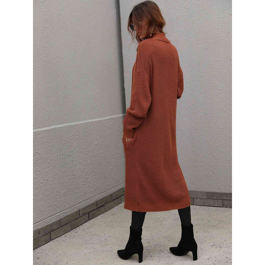 Double Take Waffle Knit Open Front Duster Cardigan With Pockets Apparel and Accessories