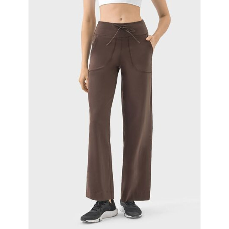 Drawstring Active Pants with Pockets Coffee Brown / 4 Apparel and Accessories