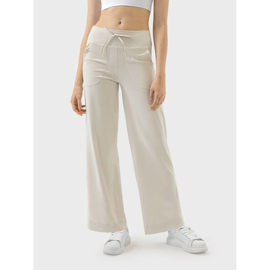 Drawstring Active Pants with Pockets Cream / 4 Apparel and Accessories