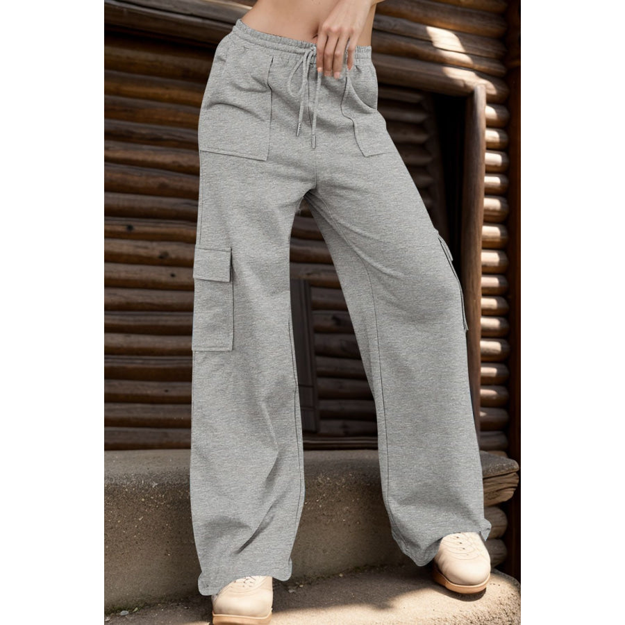 Drawstring Active Pants with Pockets Gray / S Apparel and Accessories