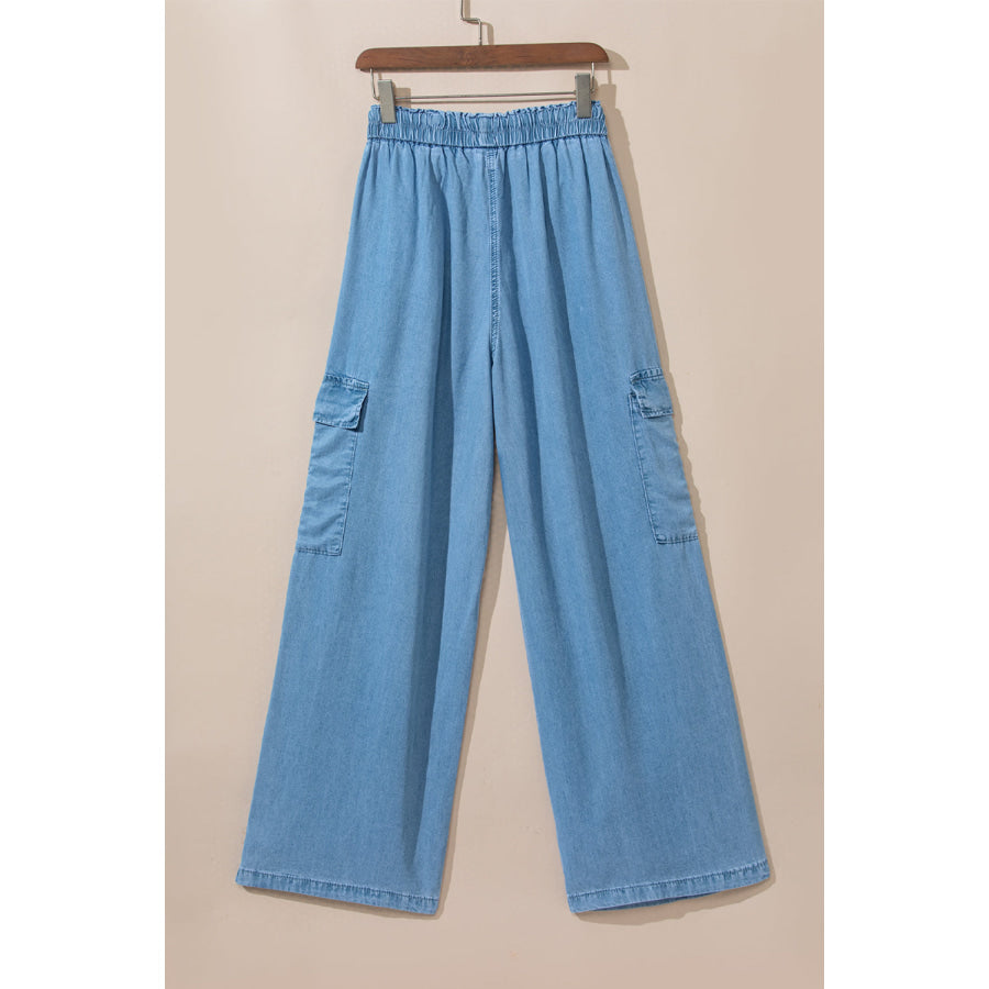 Drawstring Cargo Pocket Wide Leg Jeans Apparel and Accessories