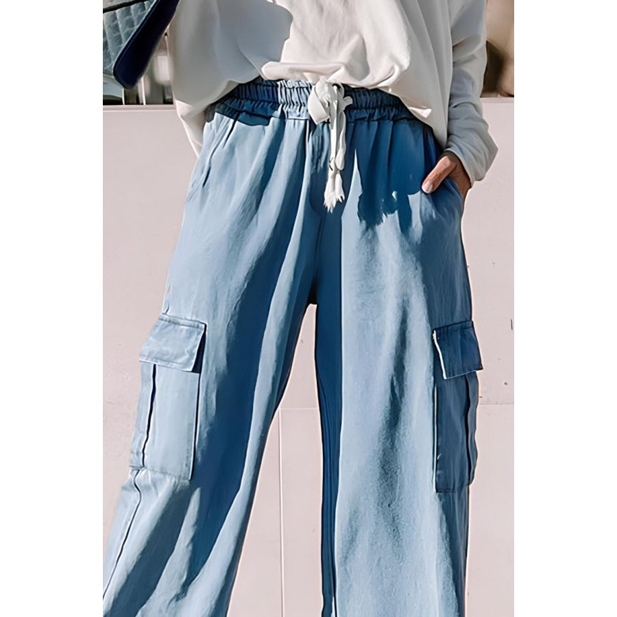 Drawstring Cargo Pocket Wide Leg Jeans Apparel and Accessories