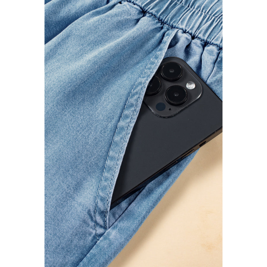 Drawstring Cargo Pocket Wide Leg Jeans Apparel and Accessories