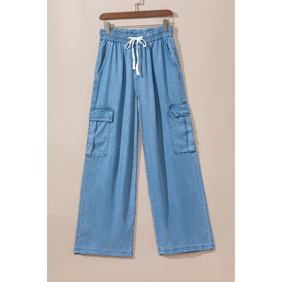 Drawstring Cargo Pocket Wide Leg Jeans Apparel and Accessories