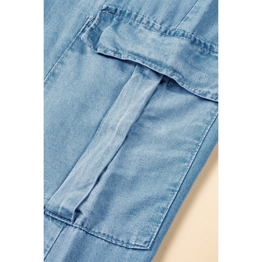 Drawstring Cargo Pocket Wide Leg Jeans Apparel and Accessories
