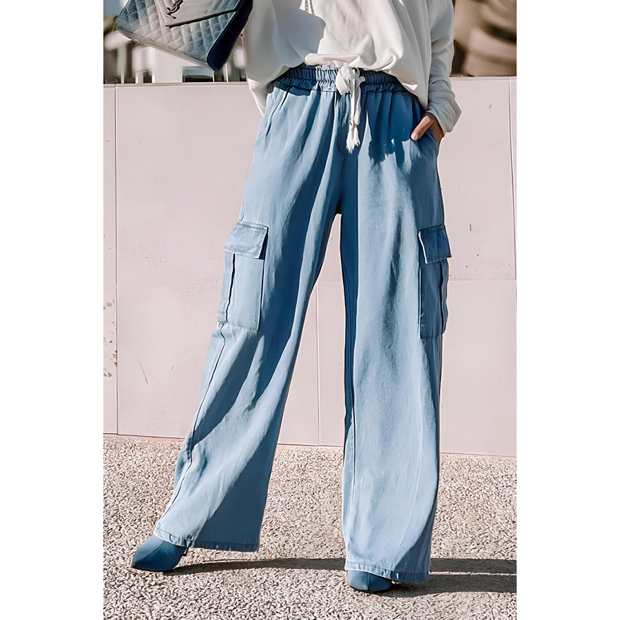 Drawstring Cargo Pocket Wide Leg Jeans Light / S Apparel and Accessories