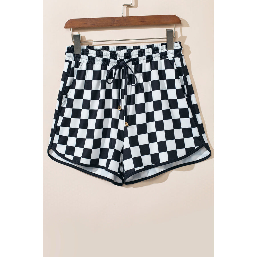 Drawstring Checkered Shorts with Pockets Black / XL Apparel and Accessories