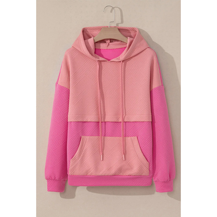 Drawstring Color Block Long Sleeve Hoodie Apparel and Accessories