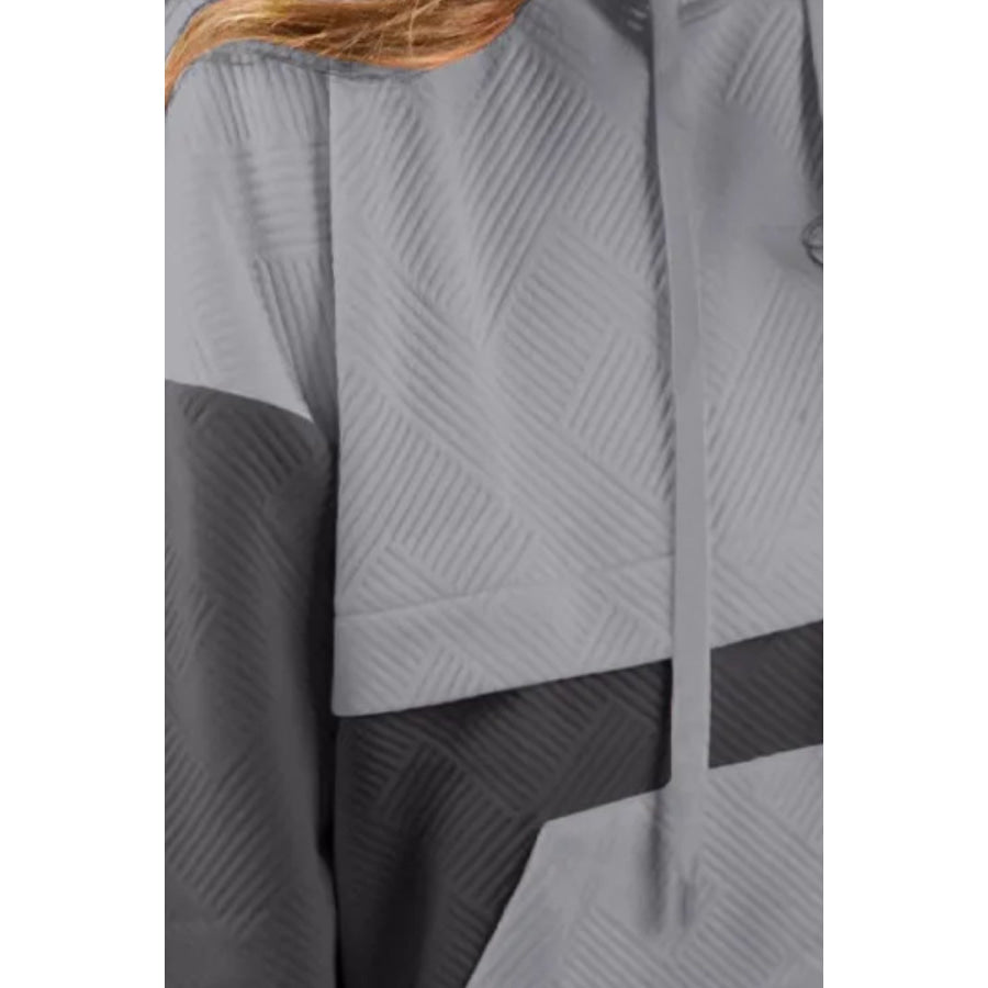 Drawstring Color Block Long Sleeve Hoodie Apparel and Accessories