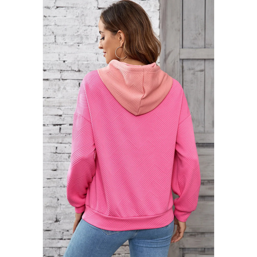 Drawstring Color Block Long Sleeve Hoodie Apparel and Accessories