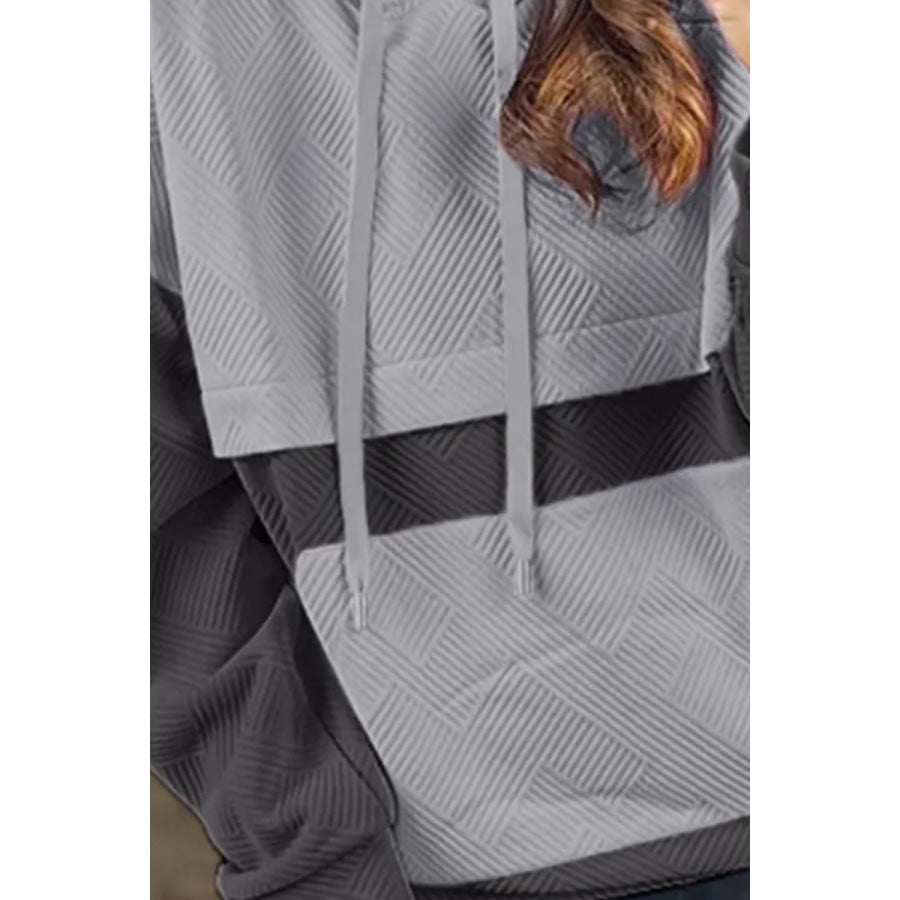 Drawstring Color Block Long Sleeve Hoodie Apparel and Accessories