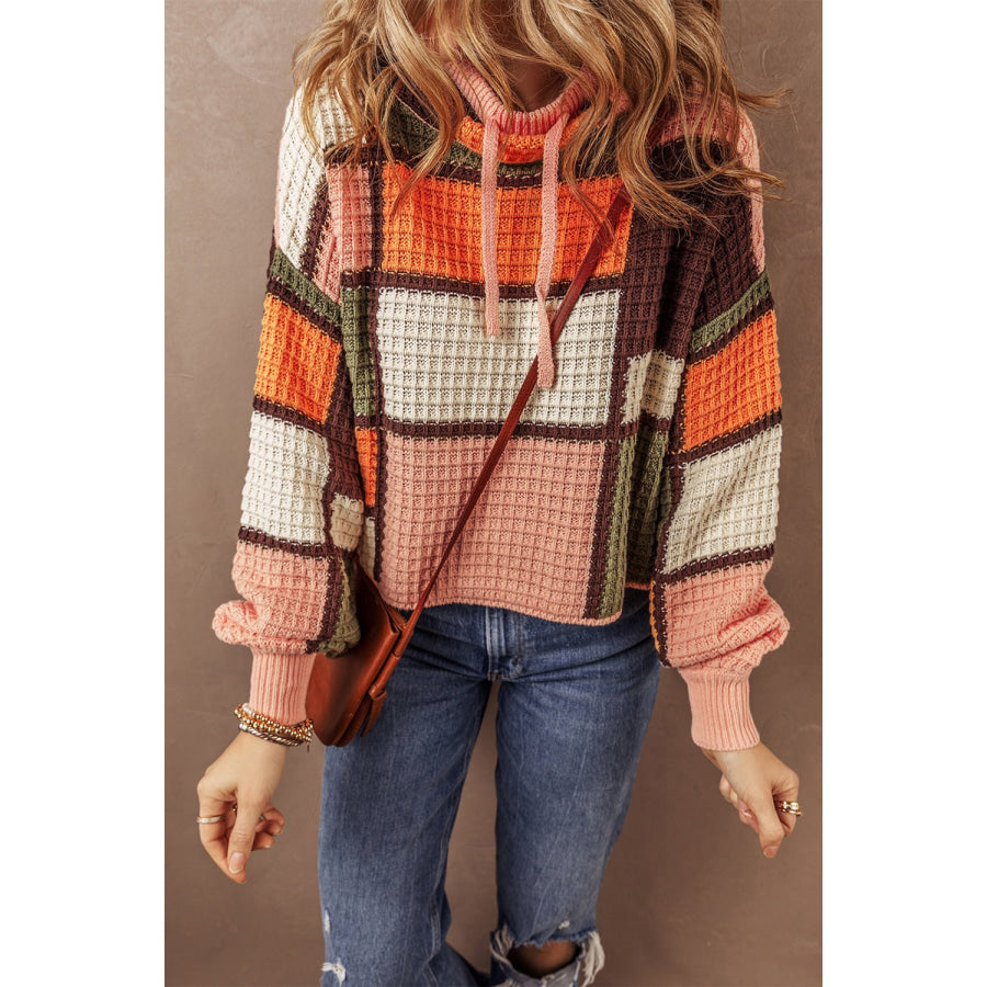 Drawstring Color Block Long Sleeve Sweater Apparel and Accessories