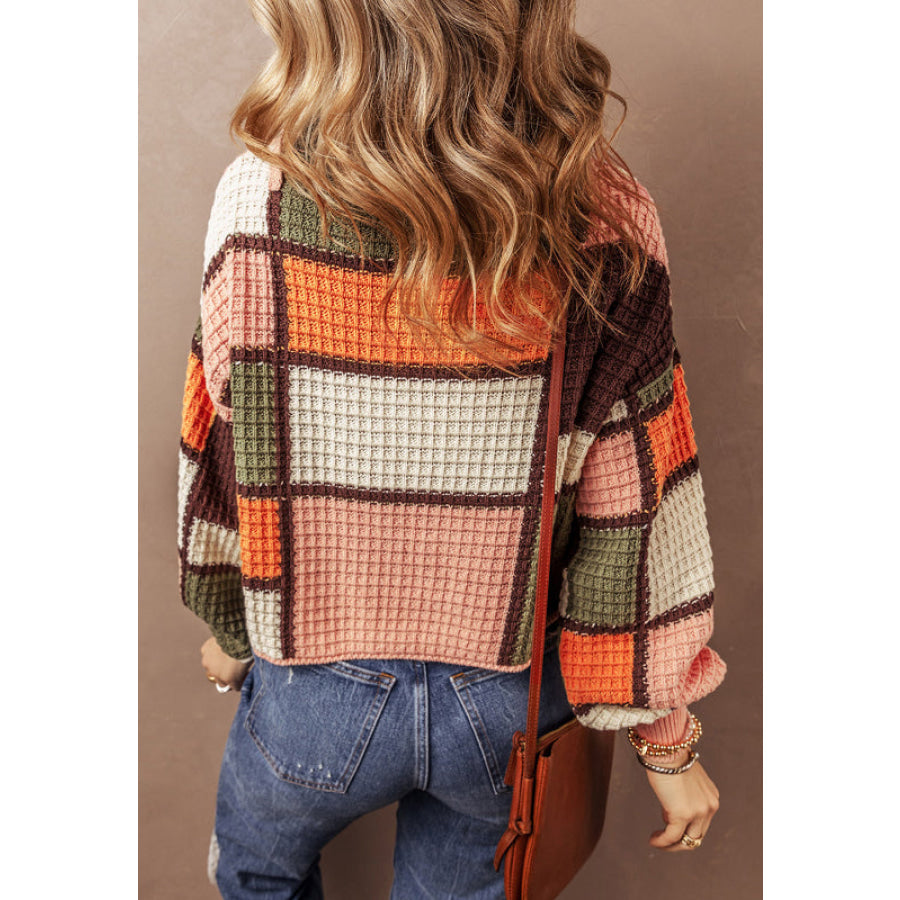 Drawstring Color Block Mock Neck Sweater Apparel and Accessories