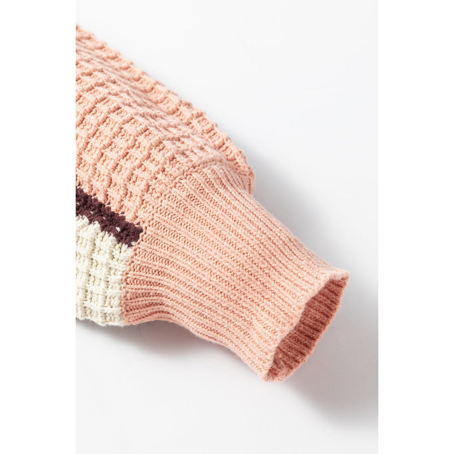 Drawstring Color Block Mock Neck Sweater Apparel and Accessories