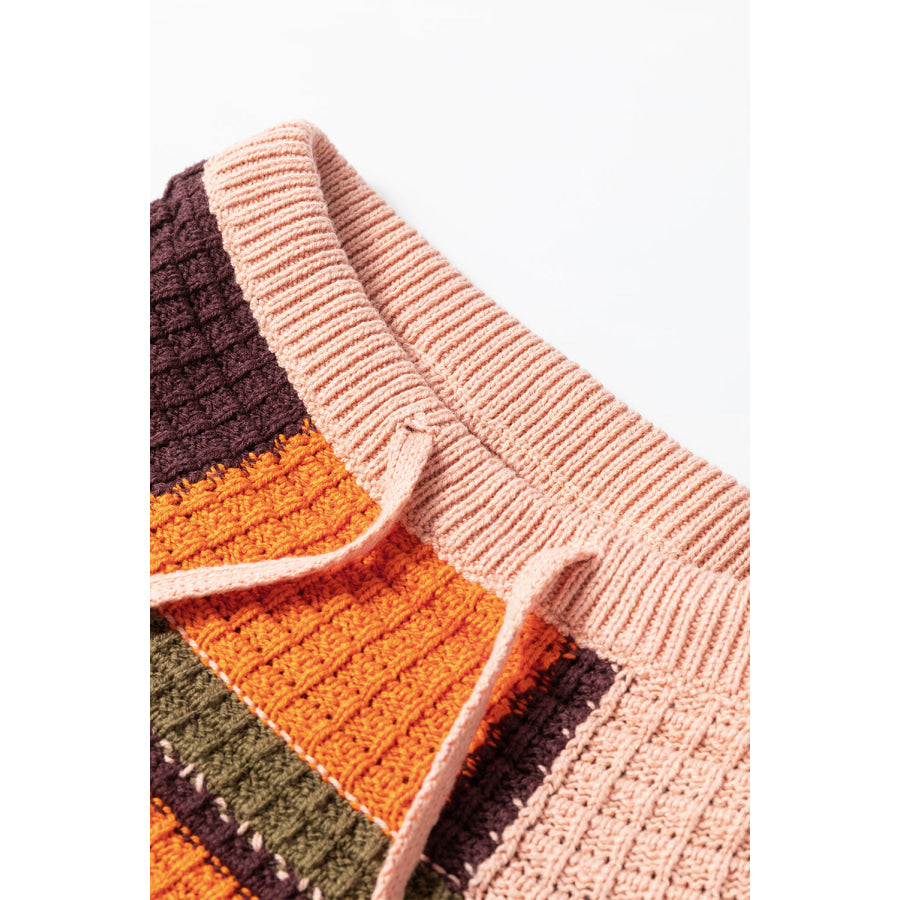 Drawstring Color Block Mock Neck Sweater Apparel and Accessories