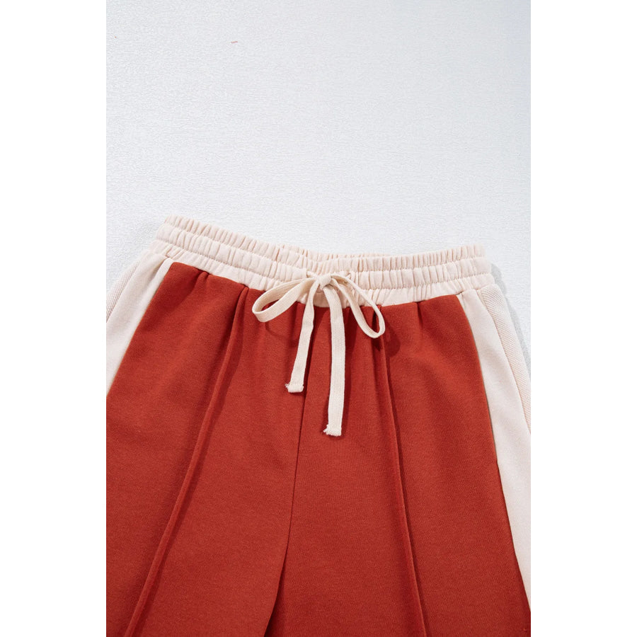 Drawstring Contrast Wide Leg Pants Apparel and Accessories