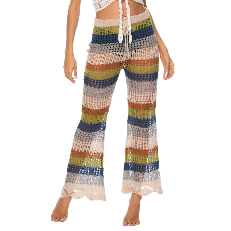 Drawstring Cutout Contrast Swim Pants Apparel and Accessories