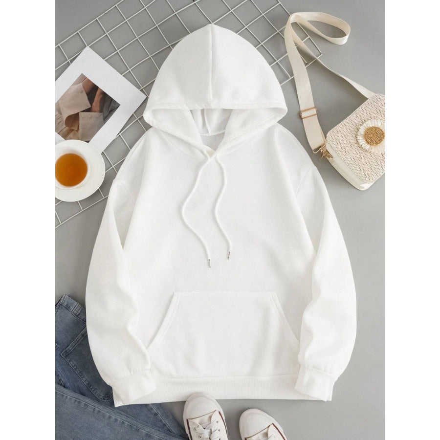 Drawstring Dropped Shoulder Hoodie Apparel and Accessories