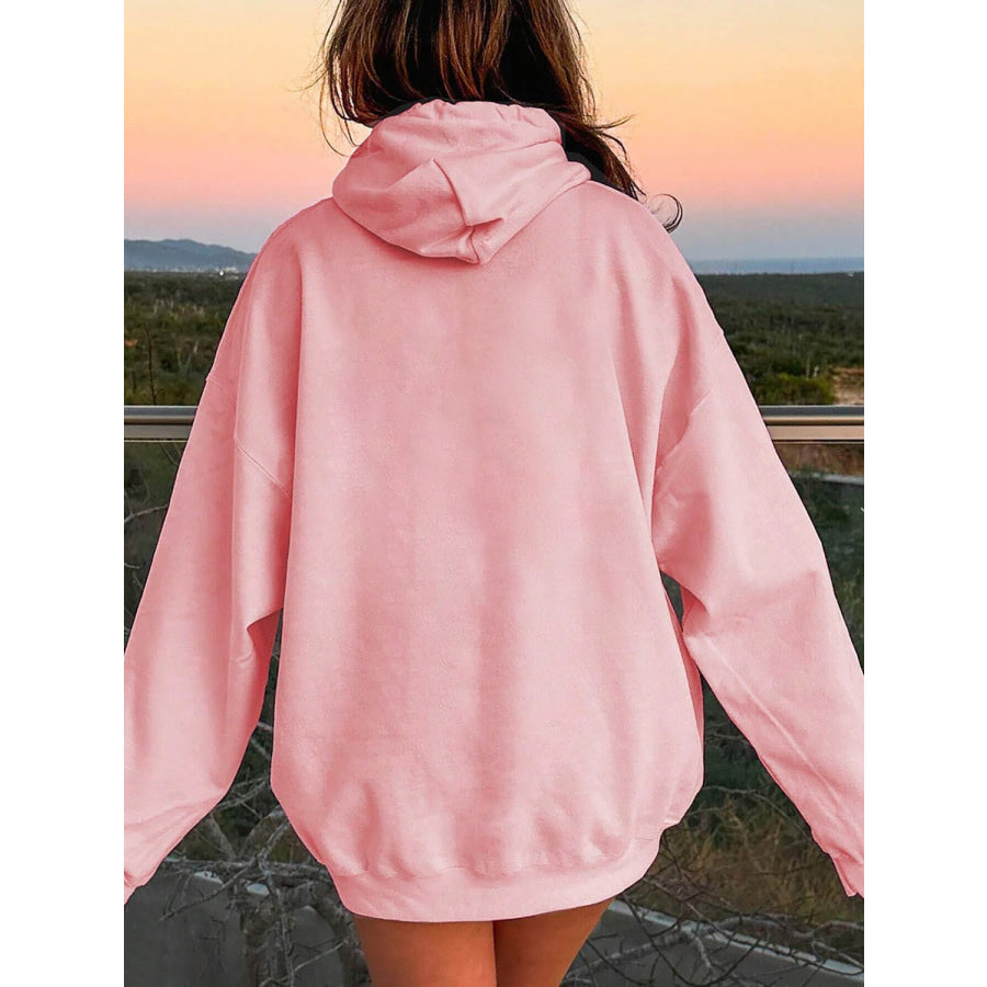 Drawstring Dropped Shoulder Hoodie Blush Pink / S Apparel and Accessories