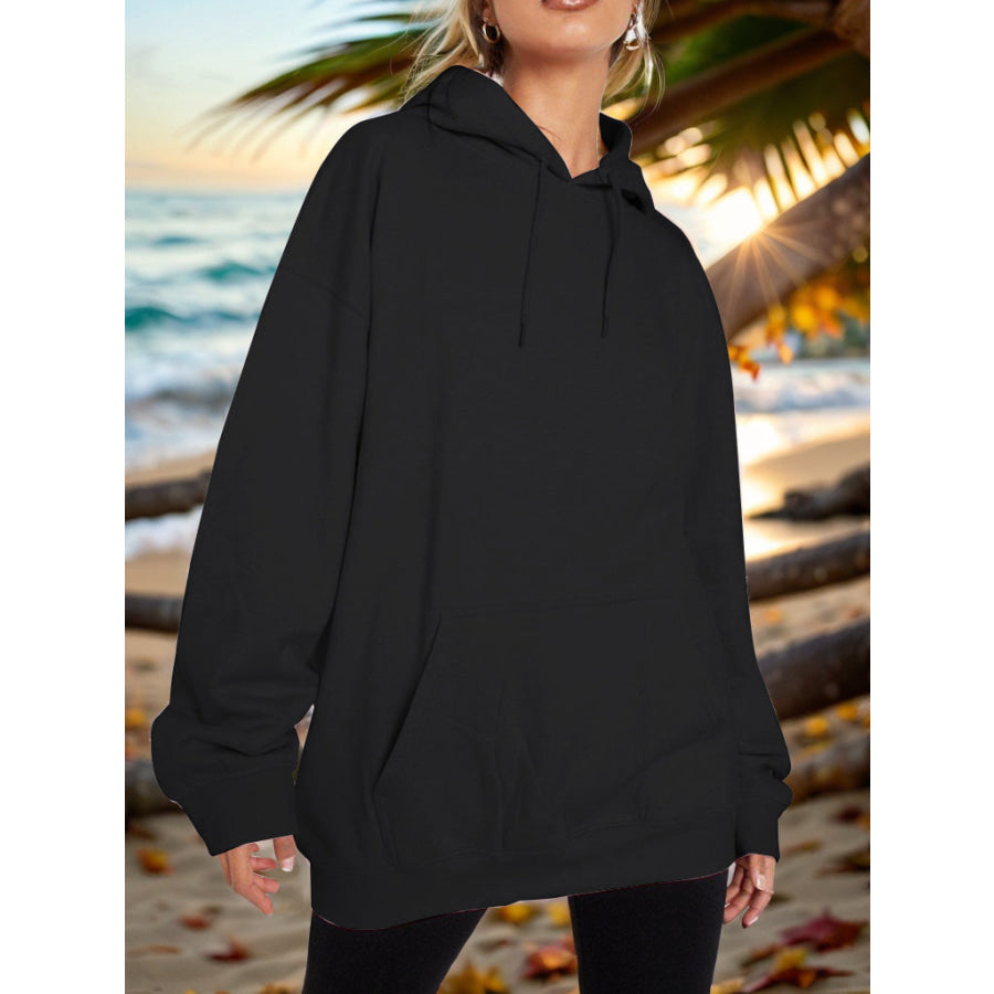 Drawstring Dropped Shoulder Hoodie Black / S Apparel and Accessories