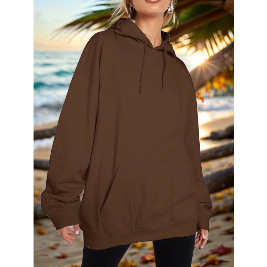 Drawstring Dropped Shoulder Hoodie Chocolate / S Apparel and Accessories
