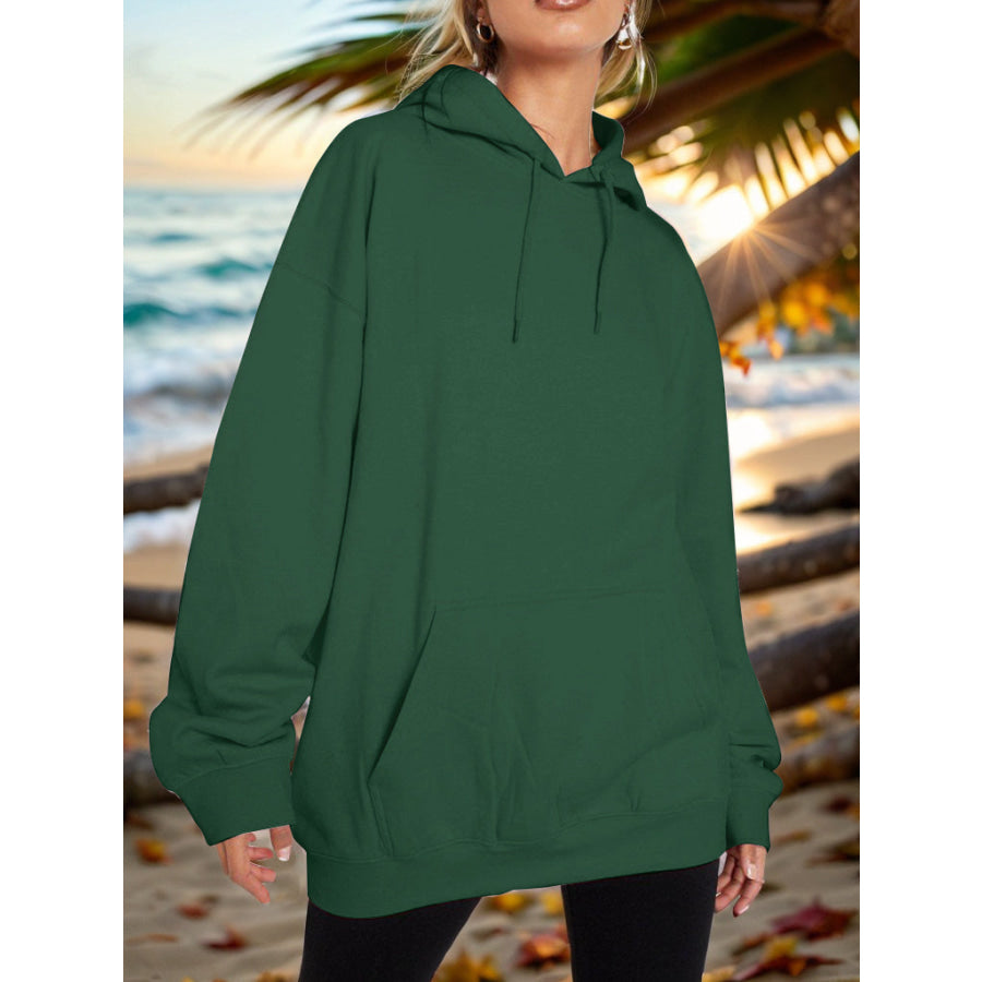 Drawstring Dropped Shoulder Hoodie Green / S Apparel and Accessories