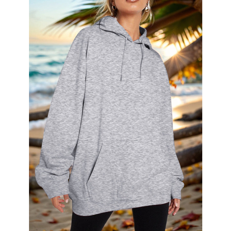 Drawstring Dropped Shoulder Hoodie Heather Gray / S Apparel and Accessories