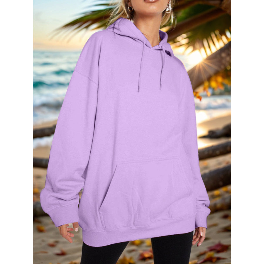 Drawstring Dropped Shoulder Hoodie Lavender / S Apparel and Accessories