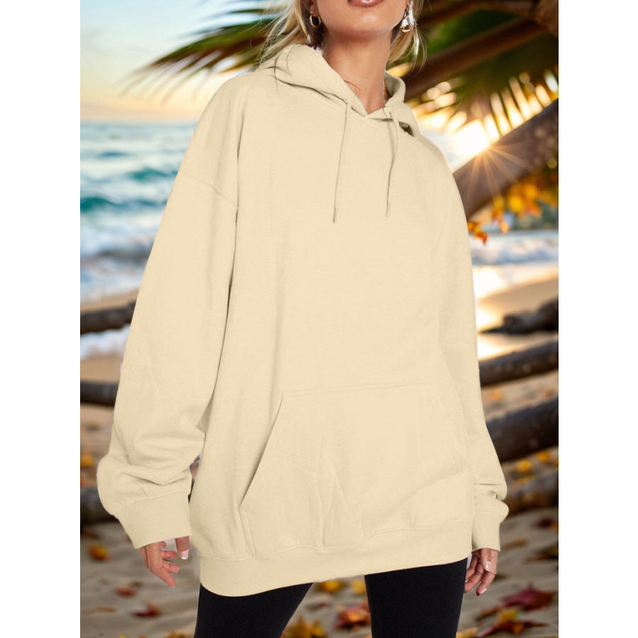 Drawstring Dropped Shoulder Hoodie Pastel Yellow / S Apparel and Accessories