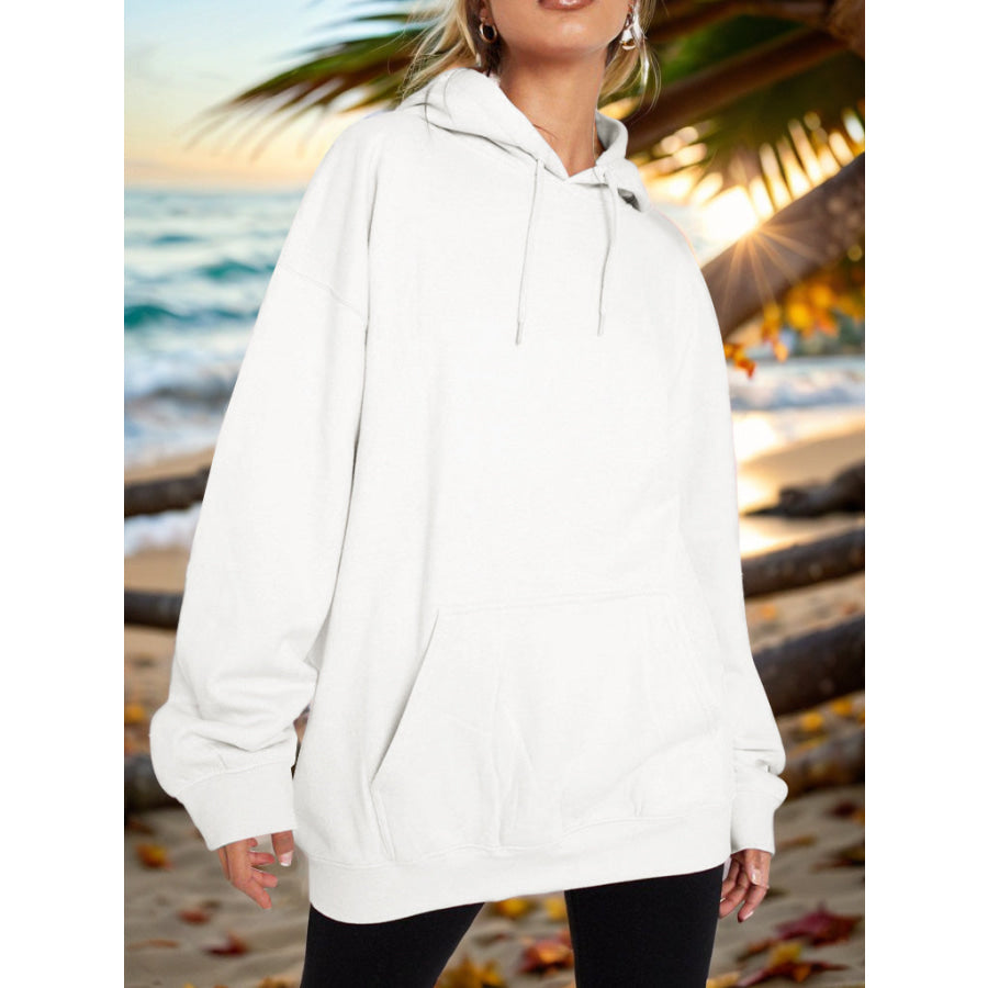 Drawstring Dropped Shoulder Hoodie White / S Apparel and Accessories