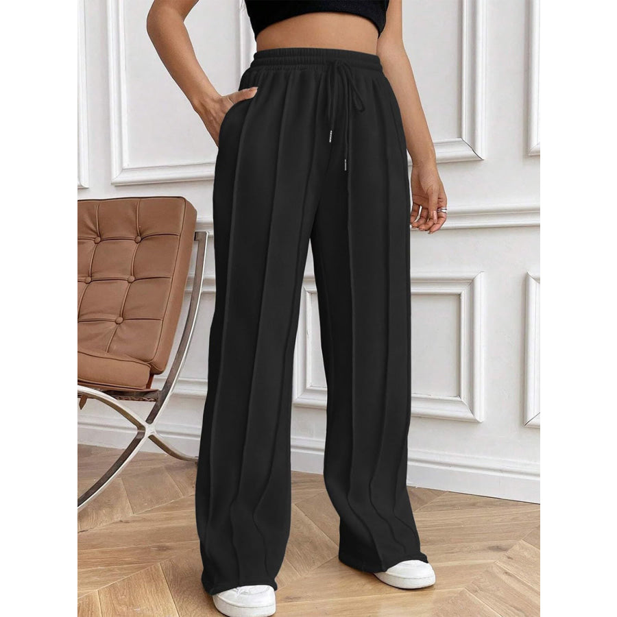Drawstring Elastic Waist Pants with Pockets Apparel and Accessories