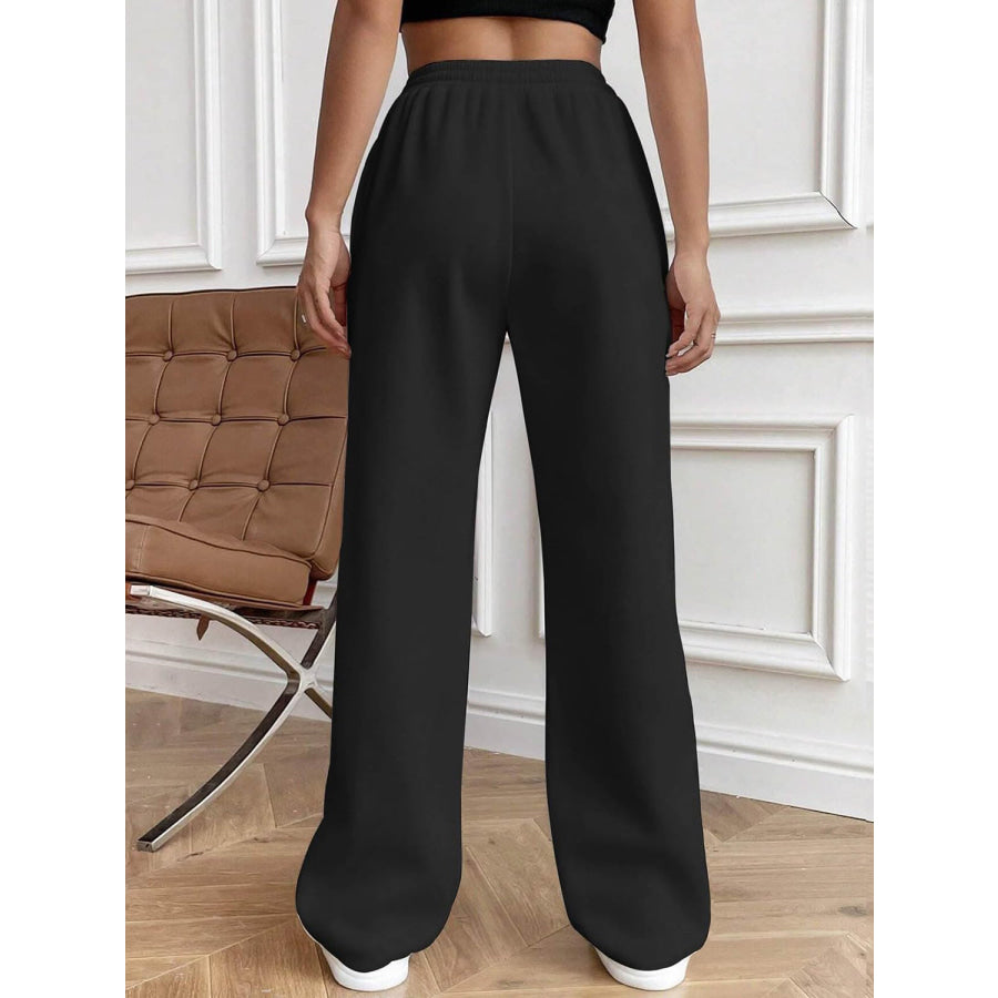 Drawstring Elastic Waist Pants with Pockets Apparel and Accessories