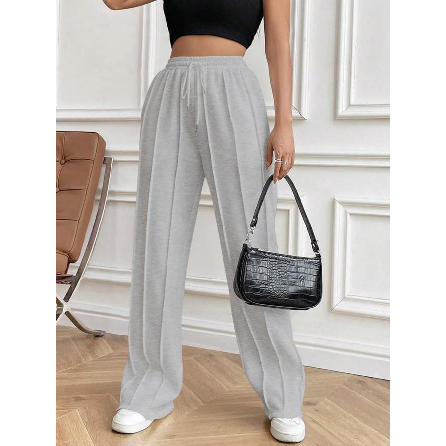Drawstring Elastic Waist Pants with Pockets Apparel and Accessories