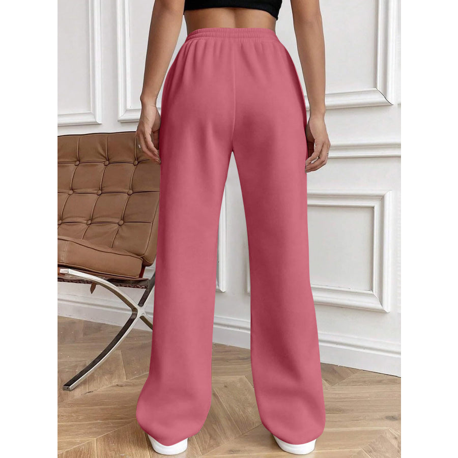 Drawstring Elastic Waist Pants with Pockets Apparel and Accessories