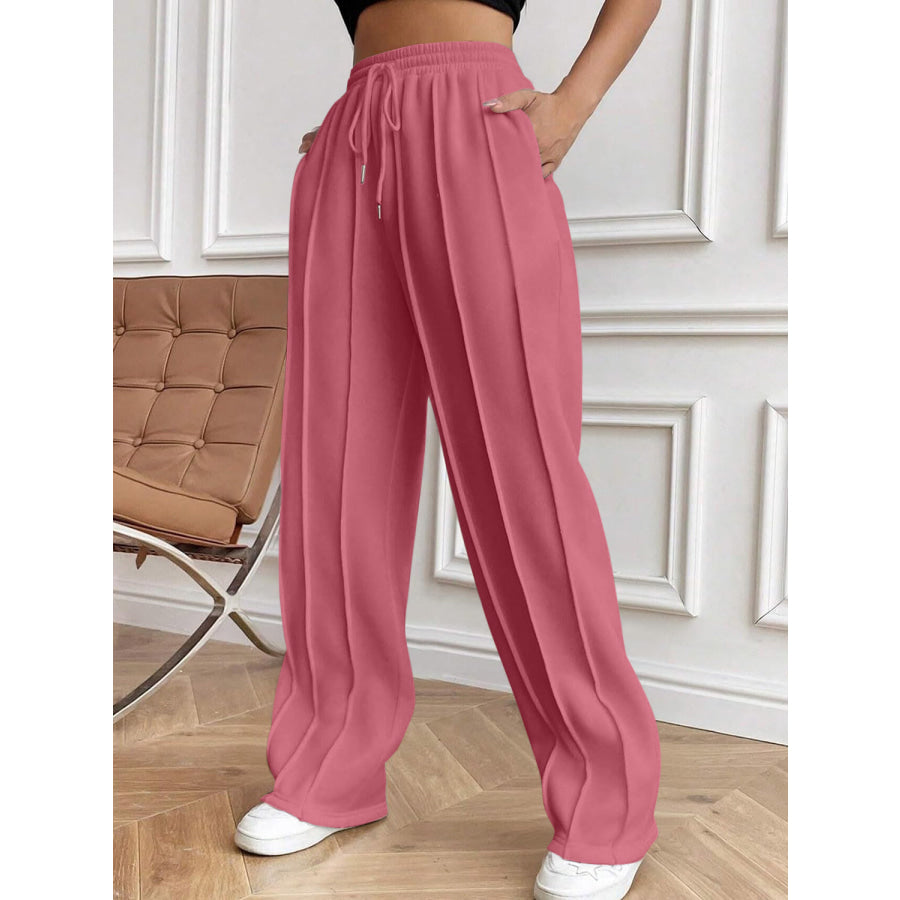 Drawstring Elastic Waist Pants with Pockets Apparel and Accessories