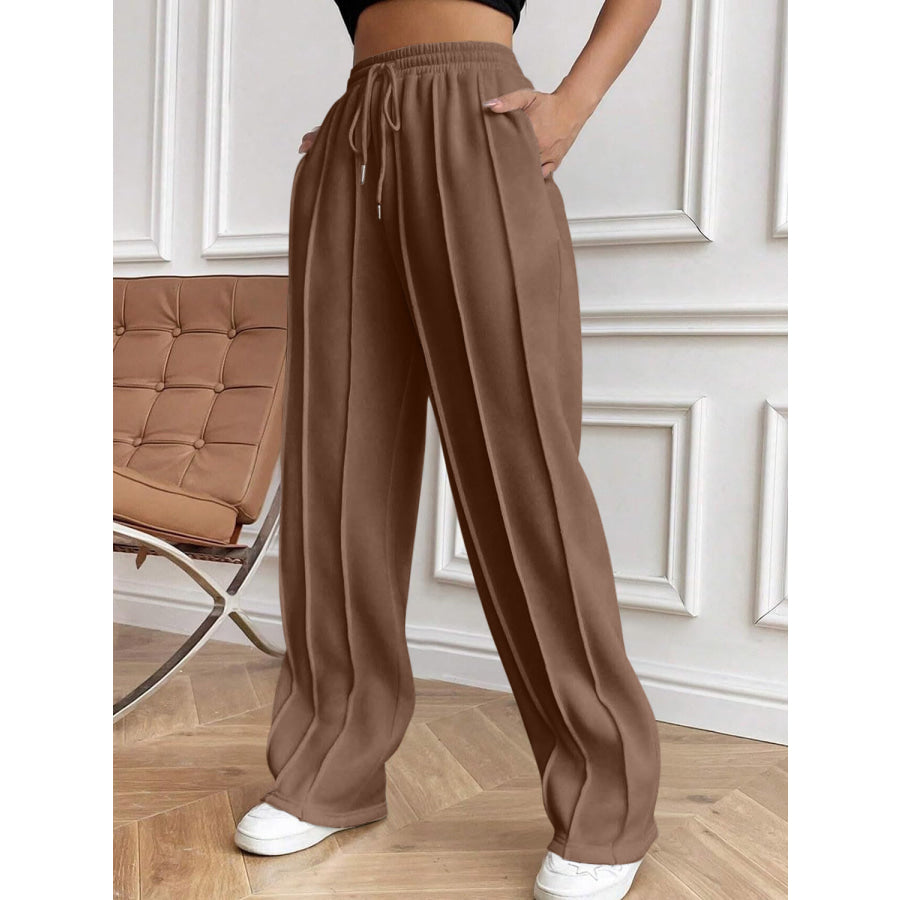 Drawstring Elastic Waist Pants with Pockets Apparel and Accessories