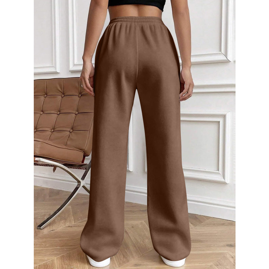 Drawstring Elastic Waist Pants with Pockets Apparel and Accessories