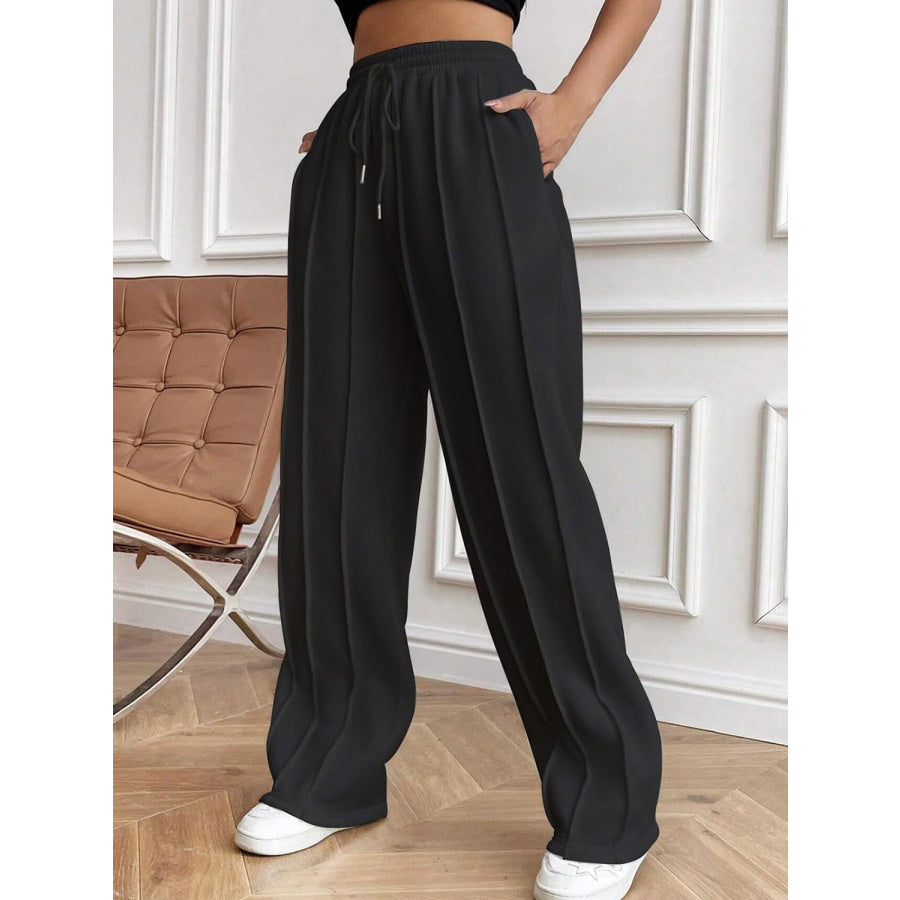 Drawstring Elastic Waist Pants with Pockets Black / XS Apparel and Accessories