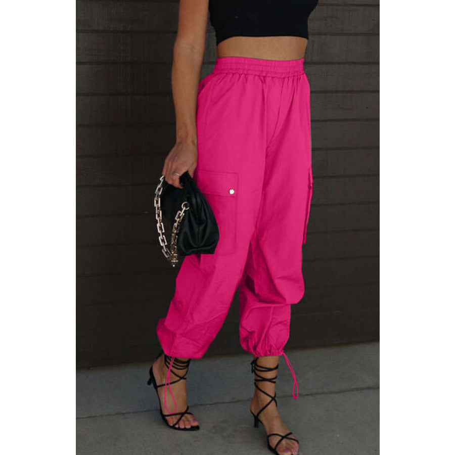 Drawstring Elastic Waist Pants with Pockets Clothing