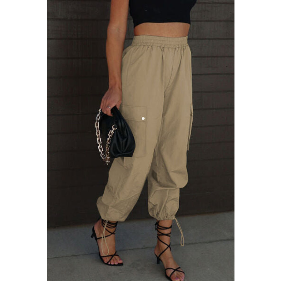 Drawstring Elastic Waist Pants with Pockets Clothing
